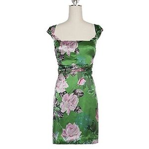 Anthropologie Leifsdottir Silk Green Roses Floral Dress - 12